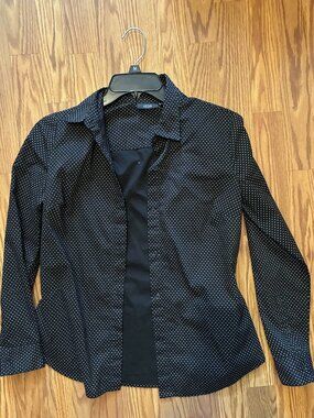 Apt. 9 Essentials Black Polka Dot Button Up Long Sleeve Collared Shirt - Small